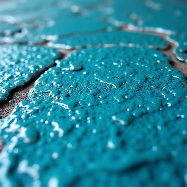 Nahaufnahme eines glasierten Ziegelsteins mit leuchtendem, blau-grünem Finish