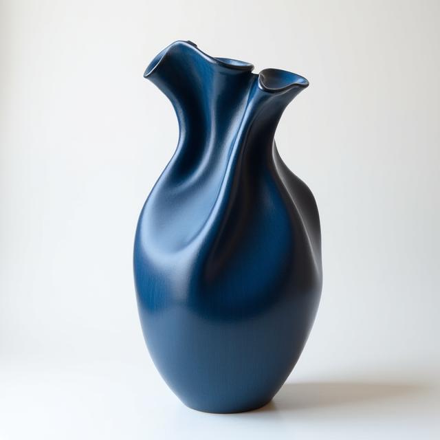 Abstrakte, organisch geformte Skulptur mit blauer Mattglasur