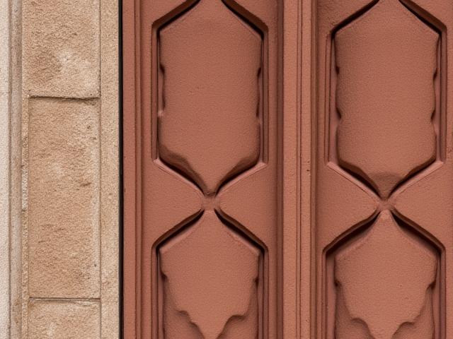 Ein beeindruckendes architektonisches Terrakotta-Fassadenelement mit komplexen geometrischen Mustern