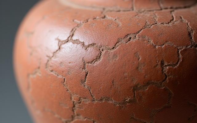 Historische Terrakotta-Vase nach der sorgfältigen Restaurierung, alle Risse und Fehlstellen sind nahtlos behoben